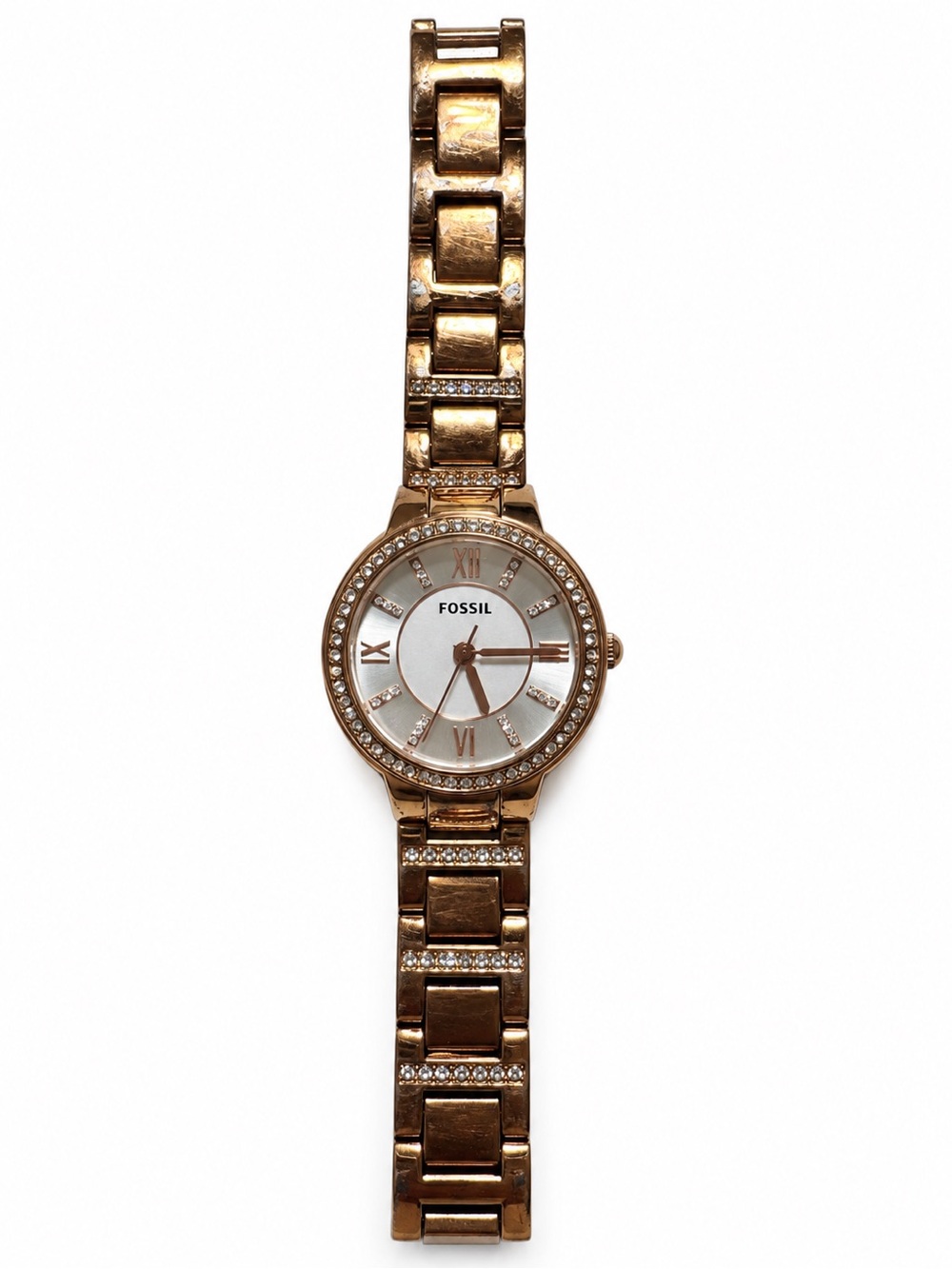 Fossil Virginia ES3284 Rose Gold Tone Crystal Watch Needs Battery